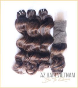 Human Hair Wavy Hair Extensions Vietnamese Raw Hair Highlight Color AZ HAIR VIETNAM