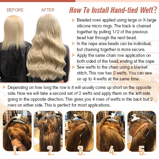 Hand tied weft hair extensions - installation