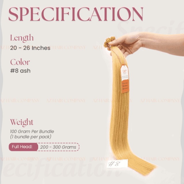 Fusion-Flat-Tip-Extensions-Color-#8ash-Vietnamese-Hair-Factory-Price-specification