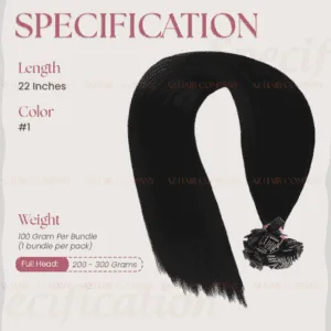 High-end 22-inches Vietnamese Keratin Flat Tip Extensions Color #1 Wholesale Price