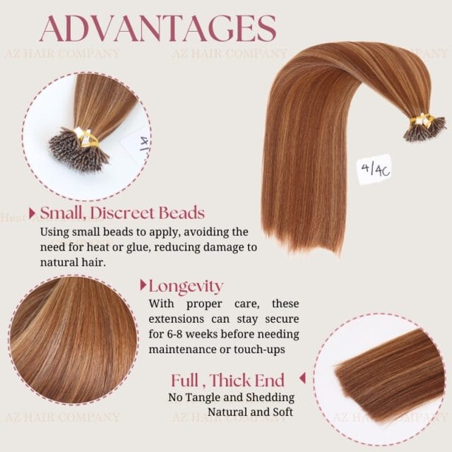 Nano-Tip-Hair-Extensions-Color-#4/4C-Blend-Rich-Chocolate-Tones-With-Effortless-Volume-And-Length.