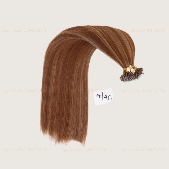 Nano-Tip-Hair-Extensions-Color-#4/4C-Blend-Rich-Chocolate-Tones-With-Effortless-Volume-And-Length.