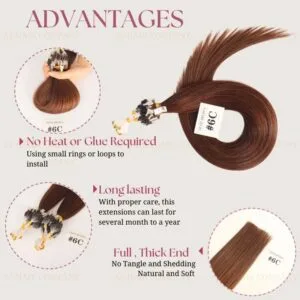 Microloop-Hair Extensions-Color-#6C-Perfect-Match-For-Natural-Looking