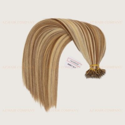 Nano-Tip-Hair-Extensions-Color-#60C/4ash-Super-Double-Drawn-A-Perfect-Cool-Blonde-&Brown-Blend