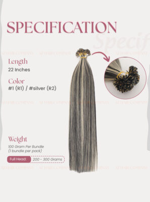 Premium-Flat-Tip-Extensions-Highlight-Color-#1-mix-#Silver-Authentic-Vietnamese-Hair-Specification